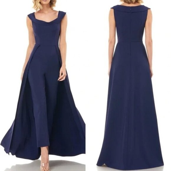 Kay Unger Navy Blue Alara Walk-Through Jumpsuit